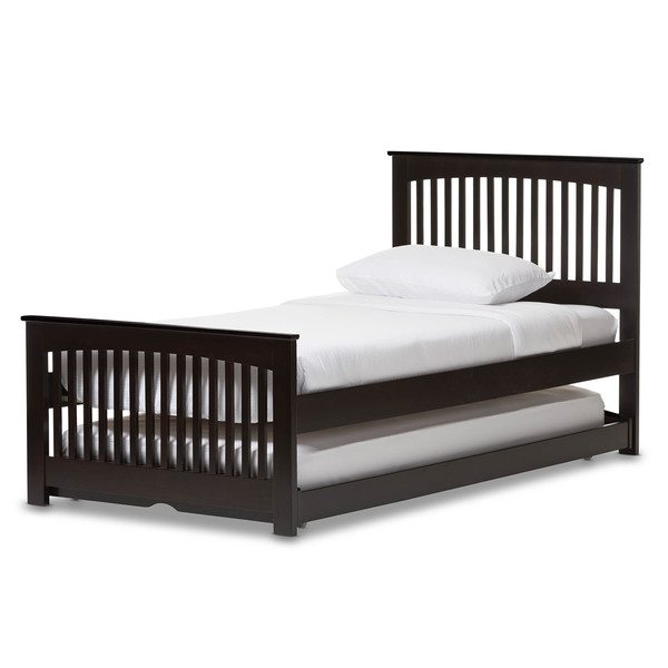 Baxton Studio Hevea Twin Size Solid Wood Platform Bed with Guest Trundle Bed 125-6816